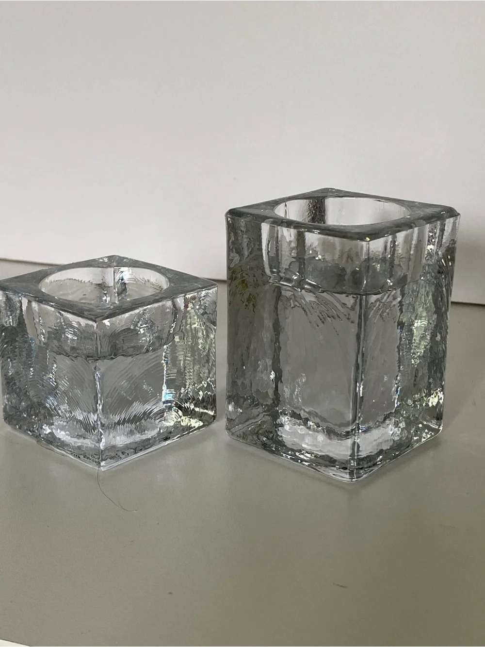 Pottery Barn Square Tealight Candle Holders Vintage Set Of 2 Recycled Glass EUC
